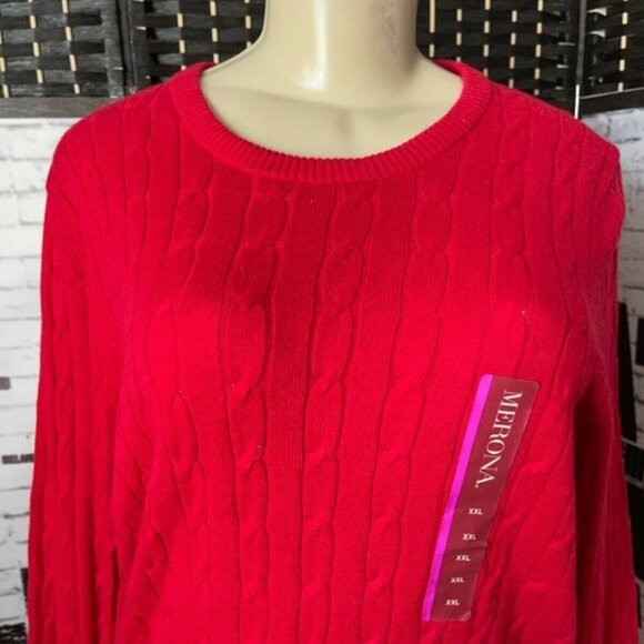 Merona Plus XXL Red Textured Crew Neck Ribbed Trim Long Sleeve Sweater - Picture 2 of 6